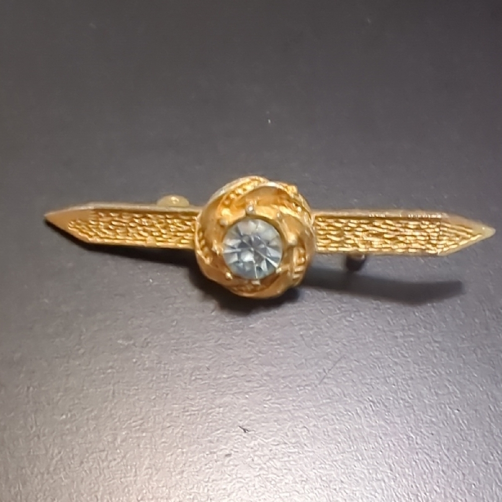 Vintage Gold Brooch with Blue Accent
